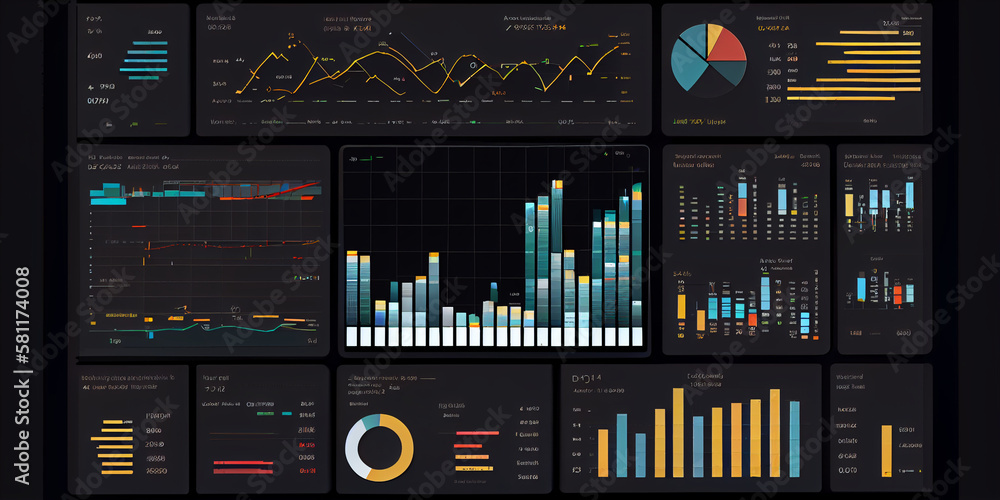 Dashboard, screen, monitor with graphs, charts and statistical data. Abstract illustration. - obrazy, fototapety, plakaty 