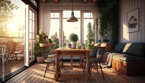 Modern wooden terrace the perfect place for breakfast