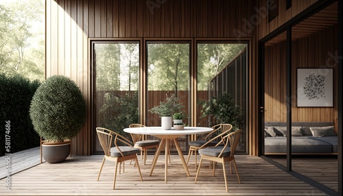 Modern wooden terrace the perfect place for breakfast