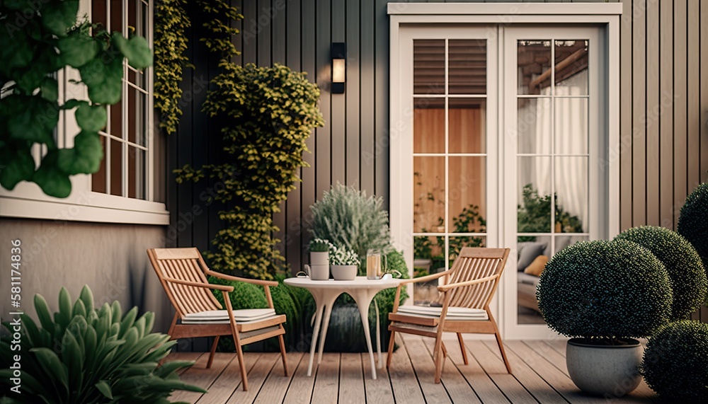 Modern wooden terrace the perfect place for breakfast