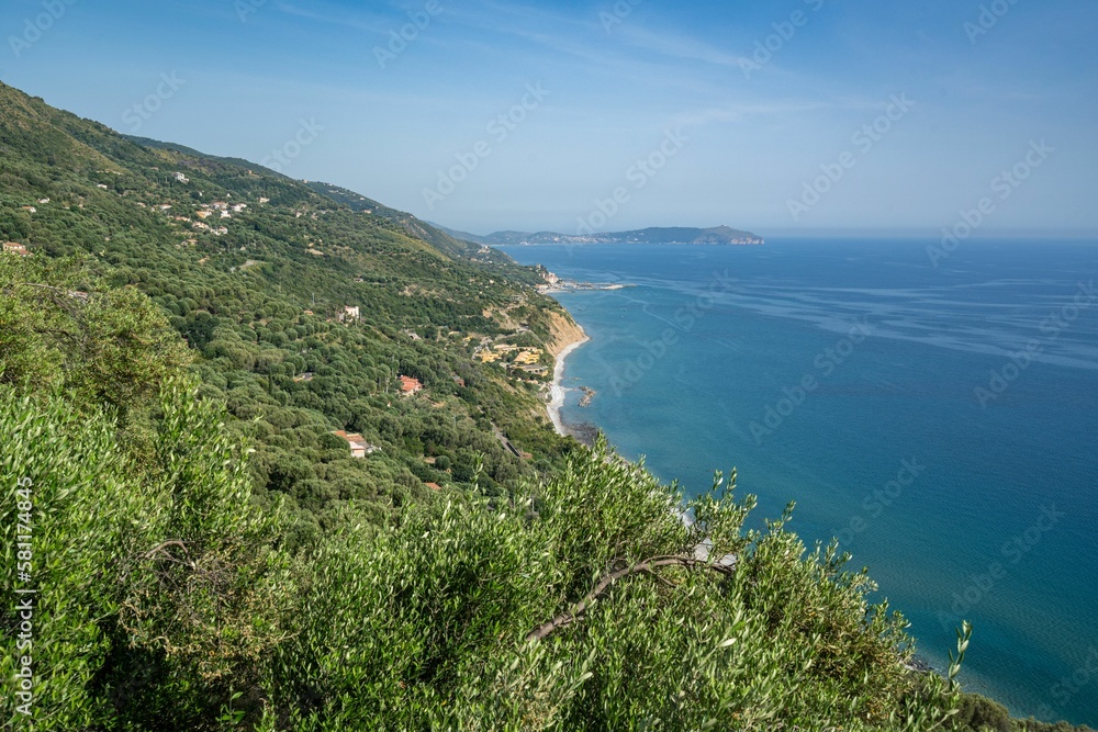 Scenic view of the Cilento coast with beautiful beaches and clear sea, Campania region, Italy