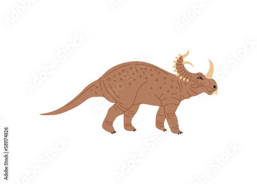 Stegosaurus prehistoric dinosaur with horn, funny cartoon character. Vector herbivorous dino predator animal, brontosaurus reptile