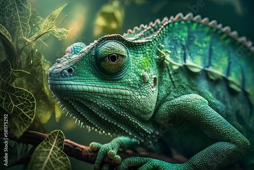 Chameleon. The concept of disguise and bright skins. Exotic Tropical Pet. Generative AI