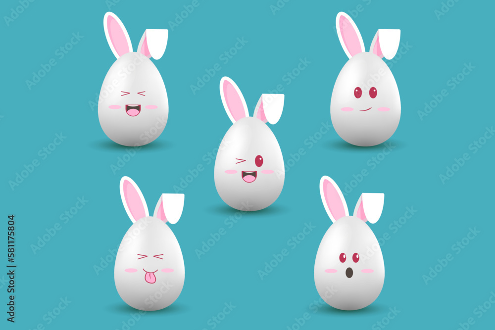 Easter Eggs Vector Illustrations, Kawaii Style Easter Eggs Vector Illustrations, Kawaii Style