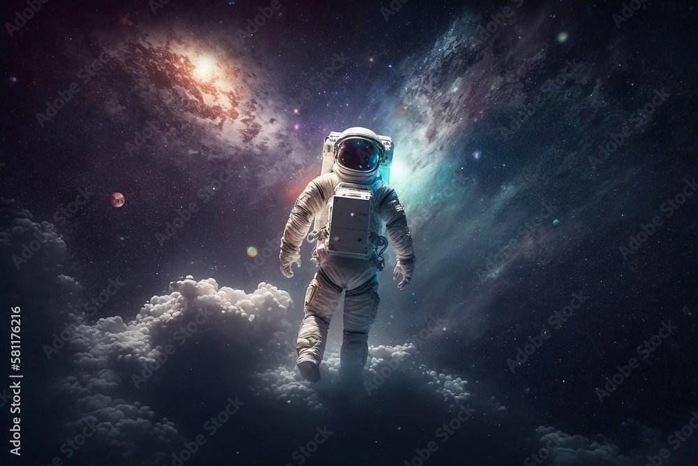 A depiction of an astronaut floating in outer space. Generative AI A depiction of an astronaut floating in outer space. Generative AI