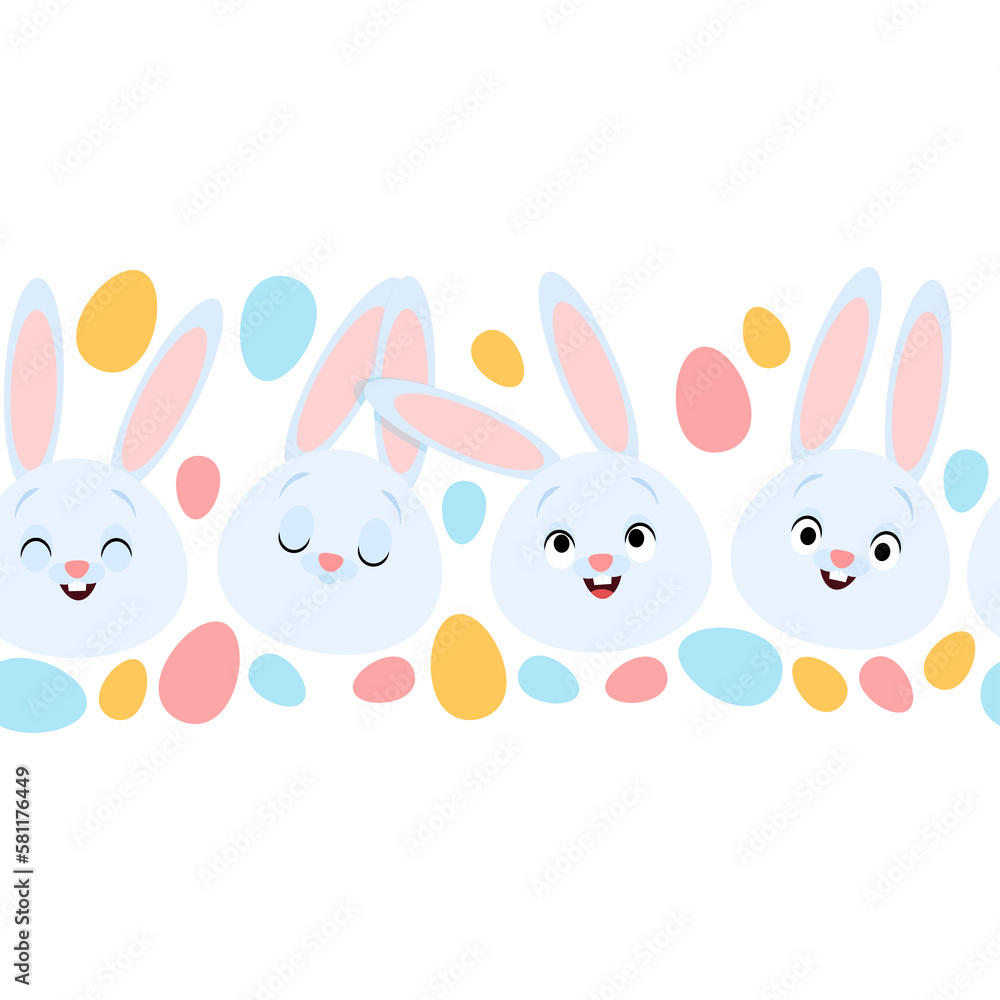 Obraz premium Easter seamless border with eggs and bunnies