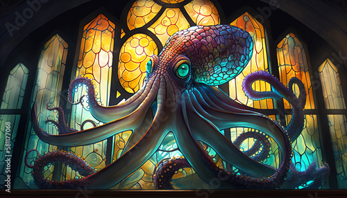 Octopus Stained Glass Window - A Creative and Colorful Work of Art