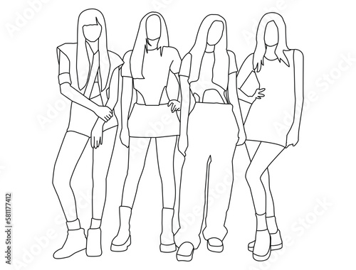 illustration of kpop idol group, black pink idol theme background, vector eps.10