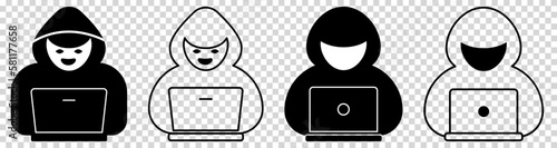 Hacker Icon Set. Vector illustration isolated on transparent background