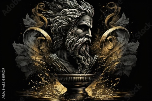Chronos Greek Mythology God Black Gold Vase by Generative AI photo