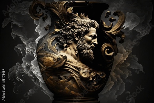 Cronus Greek Mythology God Black Gold Vase by Generative AI