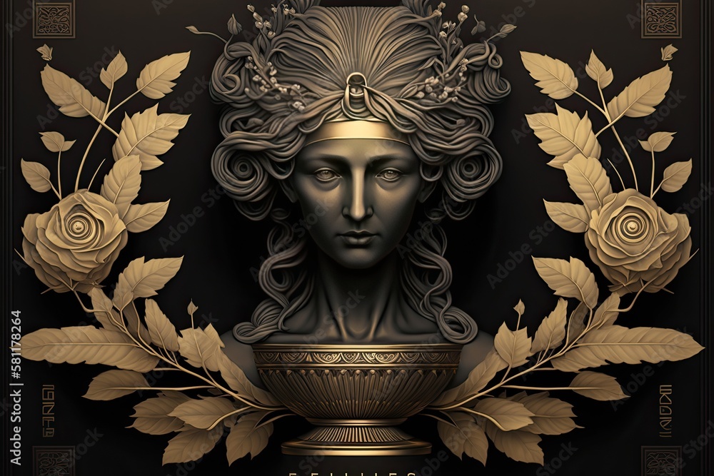 Eurus Greek Mythology God Black Gold Vase by Generative AI Stock Eurus Greek Mythology God Black Gold Vase by Generative AI Stock