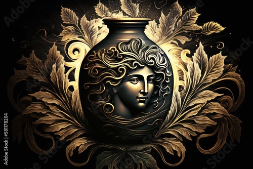 Epimetheus Greek Mythology God Black Gold Vase by Generative AI photo