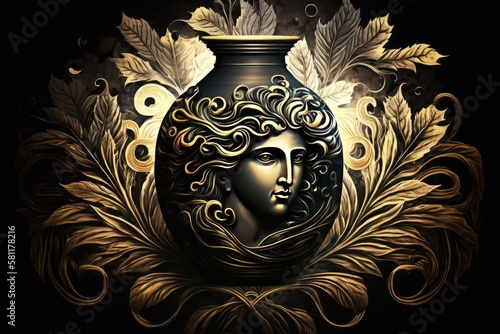 Epimetheus Greek Mythology God Black Gold Vase by Generative AI photo