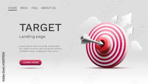 Target landing page, banner business 3d icon. Vector