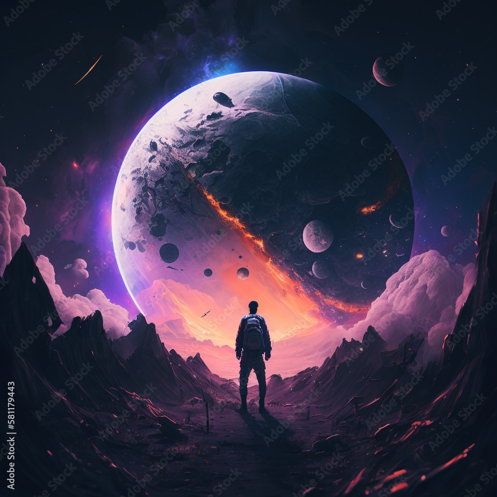 Fototapeta premium Person Contemplating the Vastness of the Universe