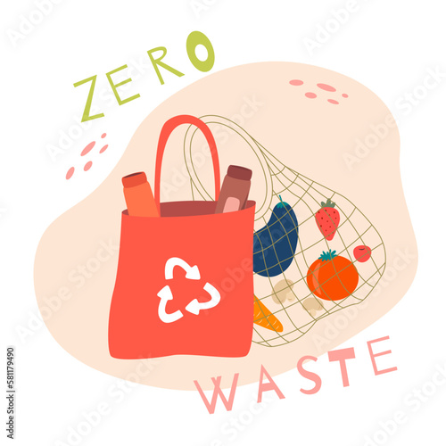 Vector grocery stuffs in net bag isolated. concept of eco friendly, zero waste, reuse.