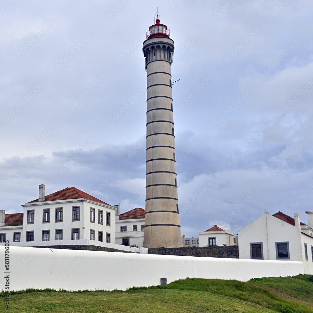 Scenic Leca Lighthouse against the cloudy sky in Portugal