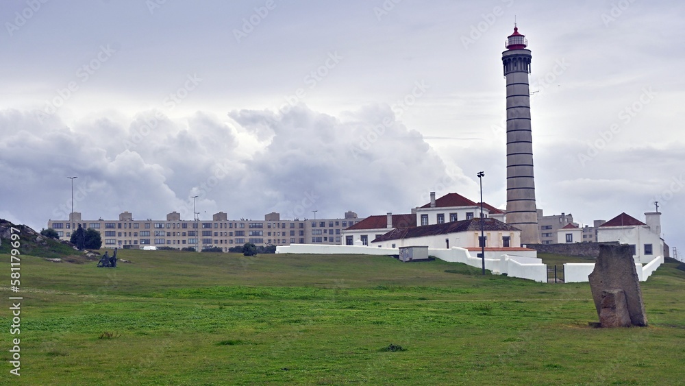 Fototapeta premium Scenic Leca Lighthouse against the cloudy sky in Portugal