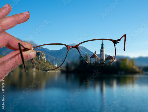 eyeglasses - castle seen through eyeglass lenses