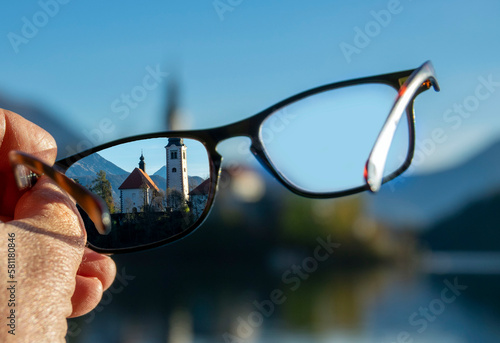 eyeglasses - castle seen through eyeglass lenses