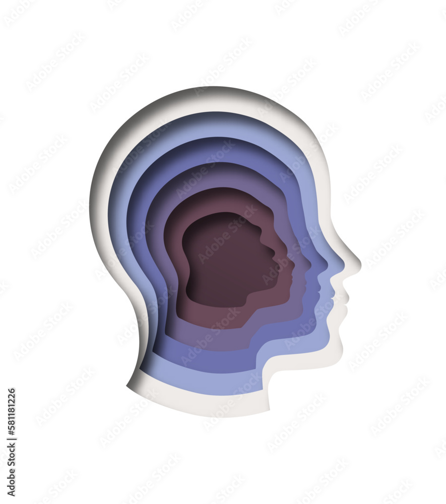 Vector First Humans Papercut human man evolution illustration concept. Modern 3d paper cut ...