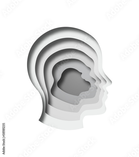 Papercut human man evolution illustration concept. Modern 3d paper cut primate evolving into sapiens species. Prehistoric mankind development, anthropology history cutout design.
