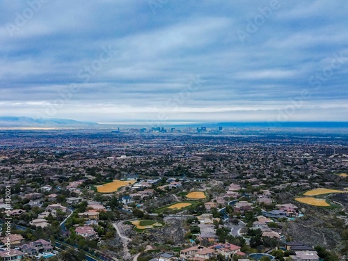 Aerial view of Las Vegas on a cloudy day. Nevada, USA.