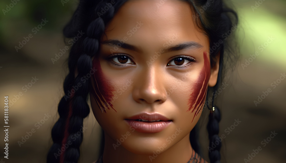 Hermosa Mujer del amazonas, Poder y Belleza de la Cultura Indigena del