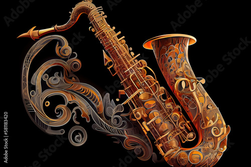 Music  saxophone made with musical symbols. Generative Ai