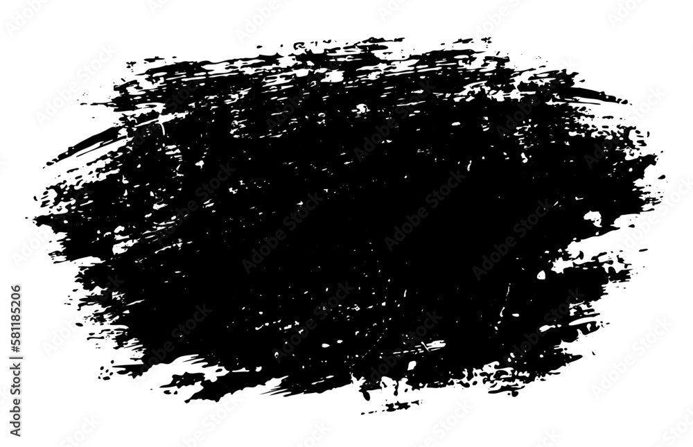 Hand drawn black ink brushstroke texture isolated on white background. Abstract freehand distressed splash. Artistic design element. Vector shape for stamp, seal, frame, banner, grunge background.

