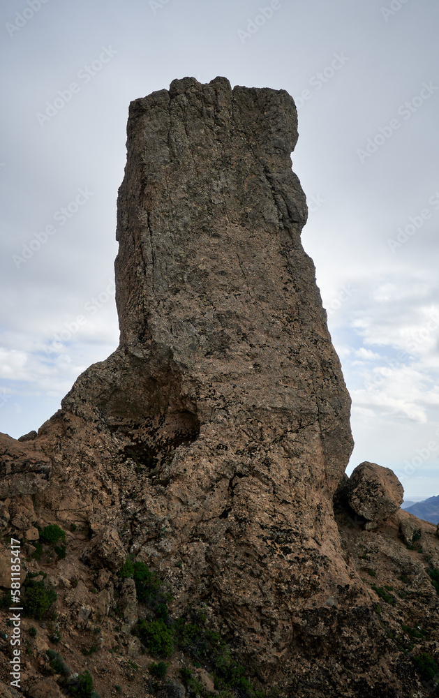 Vertical shot of Roque Nublo on the island of Gran Canaria, Canary Islands, Spain