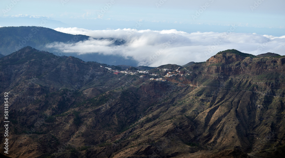 Beautiful view of Roque Bentayga nature preserve on Canary Islands, Spain