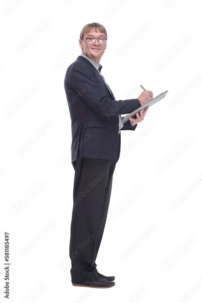 senior business man making notes in the clipboard. senior business man making notes in the clipboard.