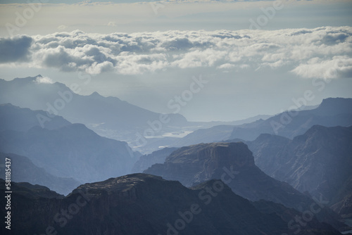 Beautiful view of Roque Bentayga nature preserve on Canary Islands  Spain