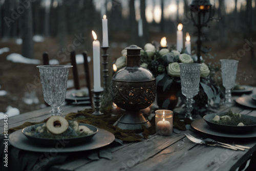 Dinner table in forest
