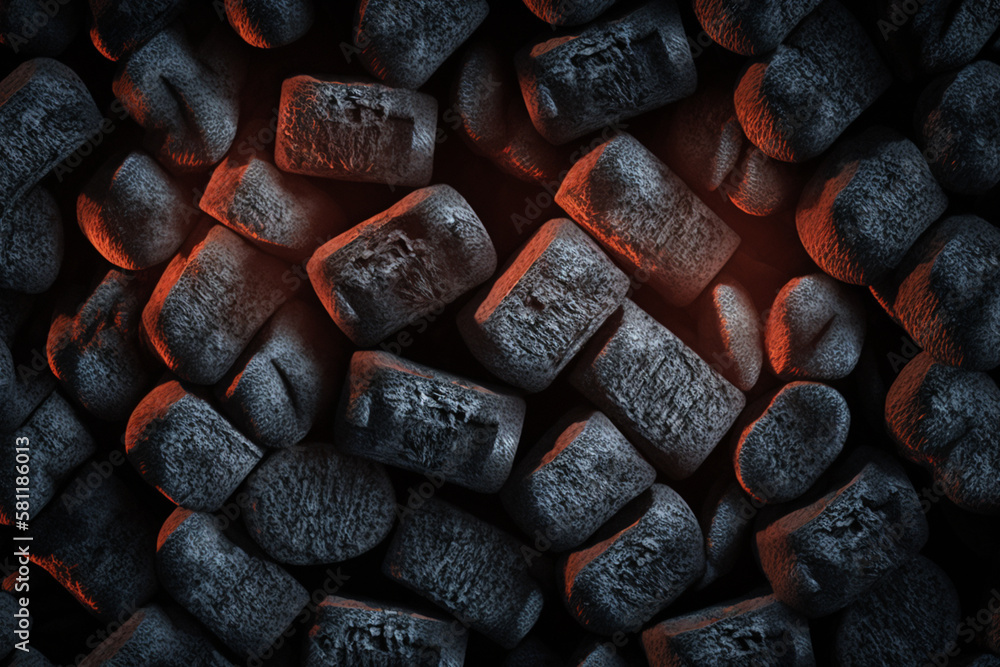 Glowing Hot Charcoal Briquettes Close-up Background Texture Generative
