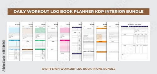 Daily workout log book planner kdp interior bundle