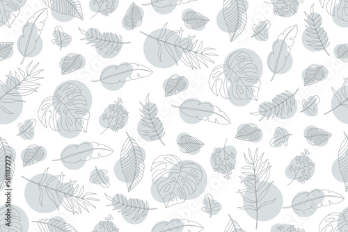 Illustration grey line of leaves with circle background.
