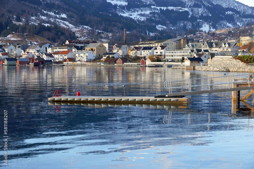 Image of Sogndalsfjora city on the shores of Sogndal Fjord in Norway, Europe	