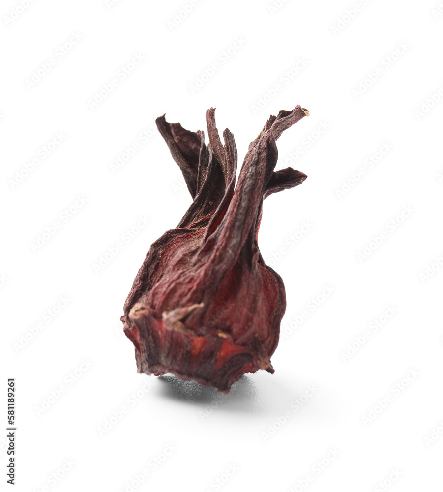 Obraz premium Dry hibiscus tea on white isolated closeup