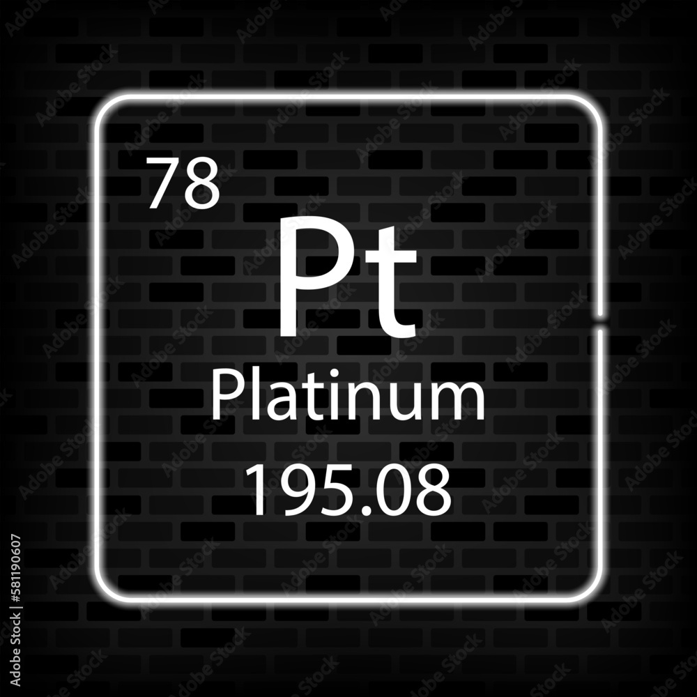Platinum neon symbol. Chemical element of the periodic table. Vector illustration. Platinum neon symbol. Chemical element of the periodic table. Vector illustration.