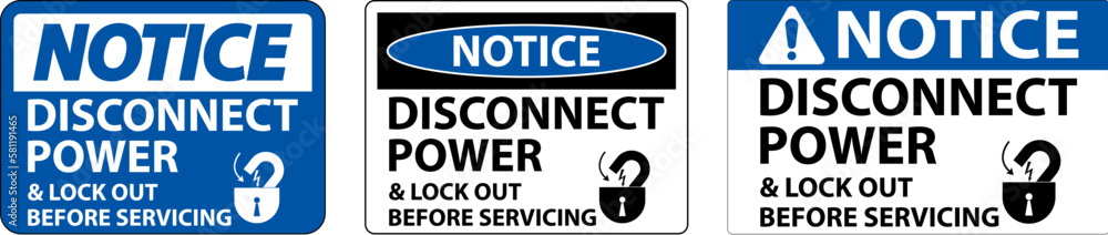 Notice Disconnect Power Label On White Background Notice Disconnect Power Label On White Background