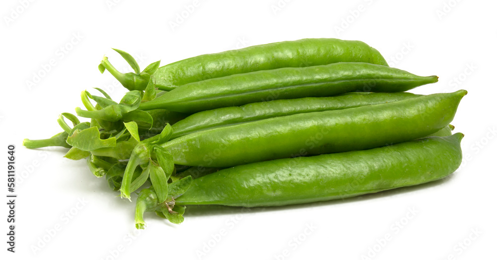 Young pea pods isolated on white background. Young pea pods isolated on white background.