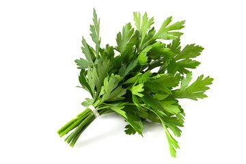 Bunch of fresh green parsley isolated on white background.