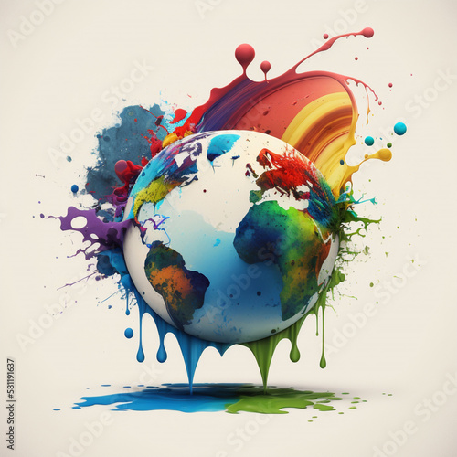 watercolor illustration planet earth with splashes and smudges from paint. AI generation