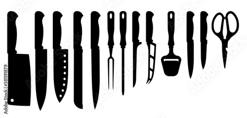 Knifes set or Kitchen knives. Cutlery Set. Vector illustration. Knife and cutter. Isolated on white. © Okliii