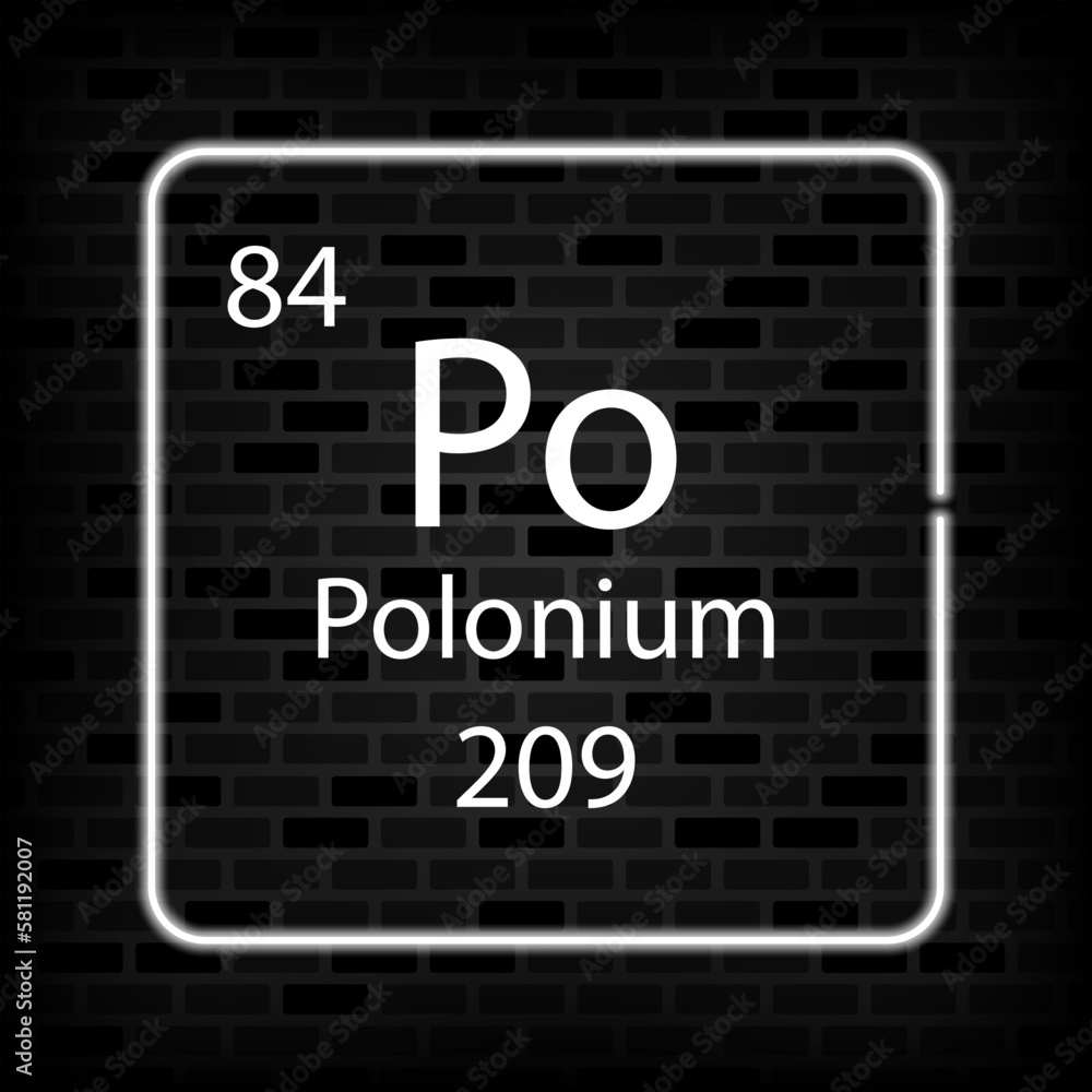 Polonium neon symbol. Chemical element of the periodic table. Vector illustration. Polonium neon symbol. Chemical element of the periodic table. Vector illustration.