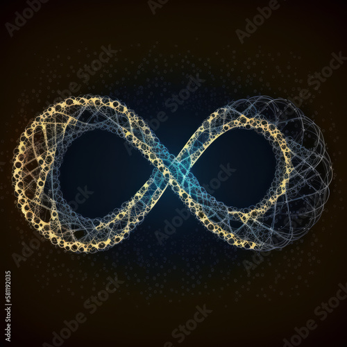 Using connected particles, the DevOps infinity symbol represents the agile software development and operations process. Technology process life cycle background or banner - Generative AI
