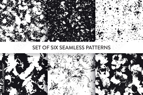 Rough seamless pattern in black and white. Vector illustration. 